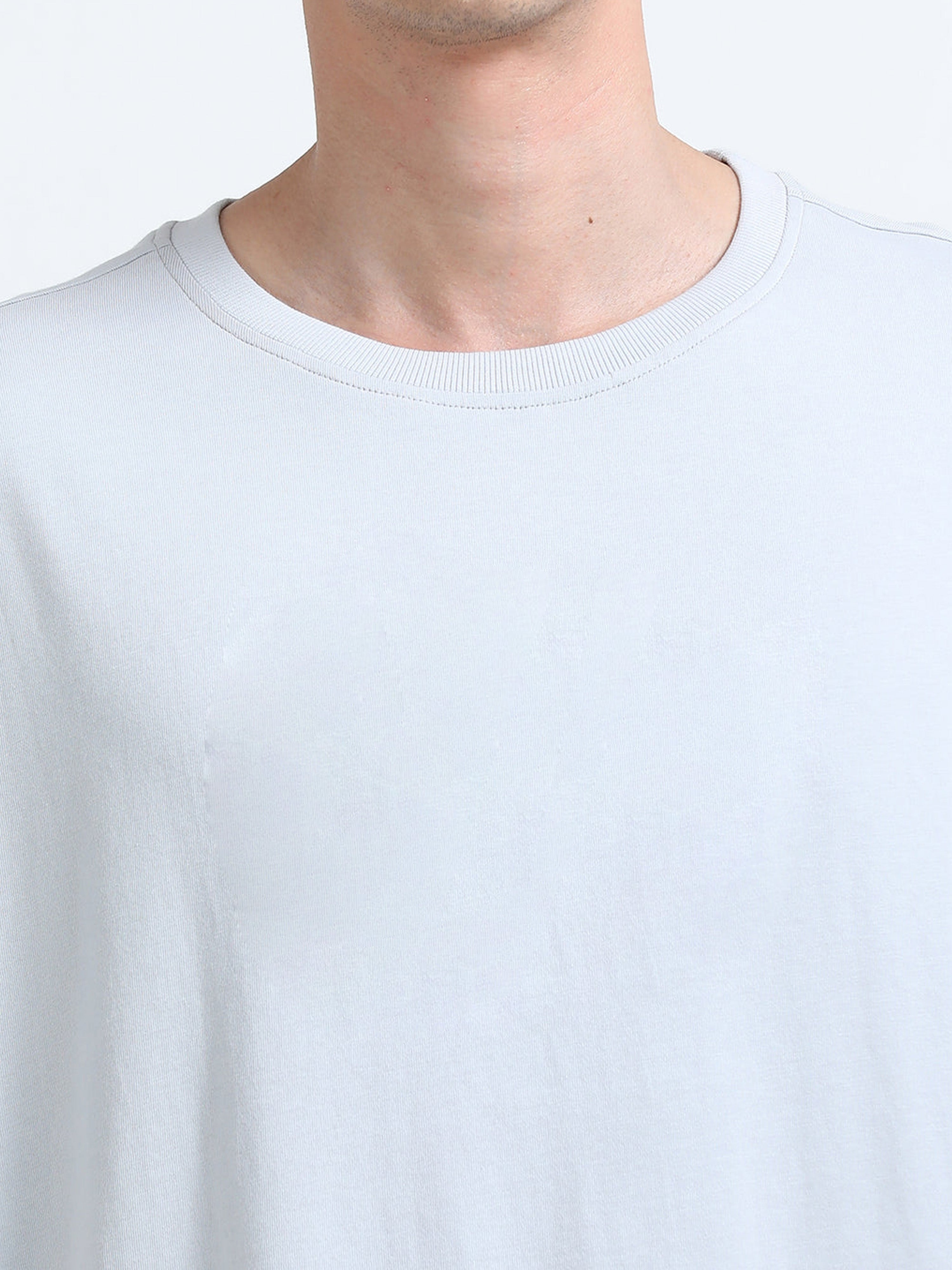 Oversized Tee Heavy Jersey Cotton Light Blue - Neck Detail