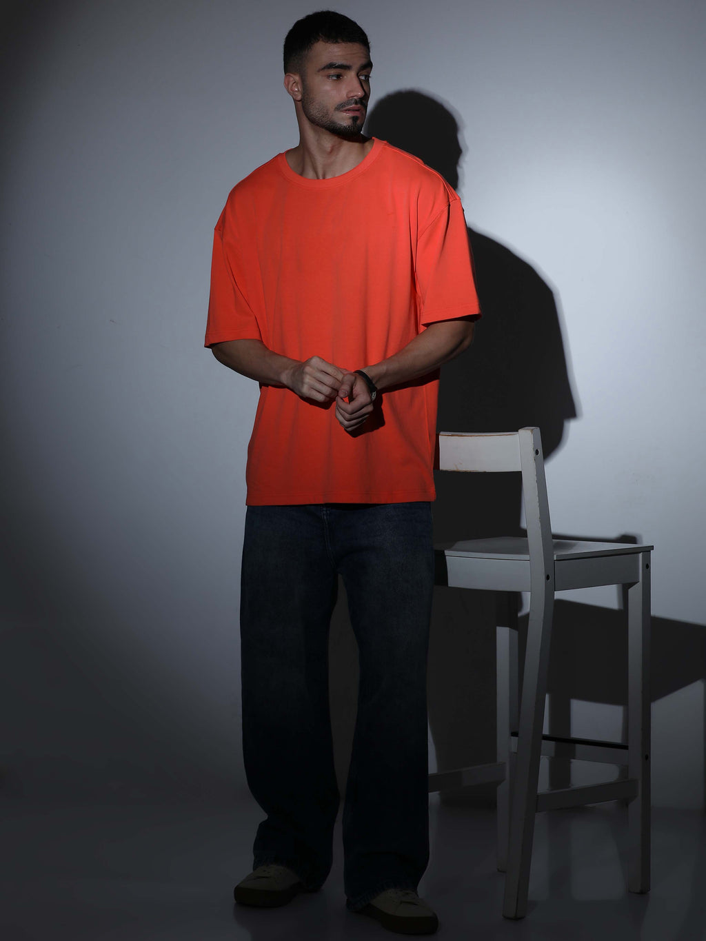 Oversized Tee Heavy Jersey Cotton Orange - Front Torso Close Up