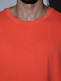 Oversized Tee Heavy Jersey Cotton Orange - Front Hand In Pocket Full Body