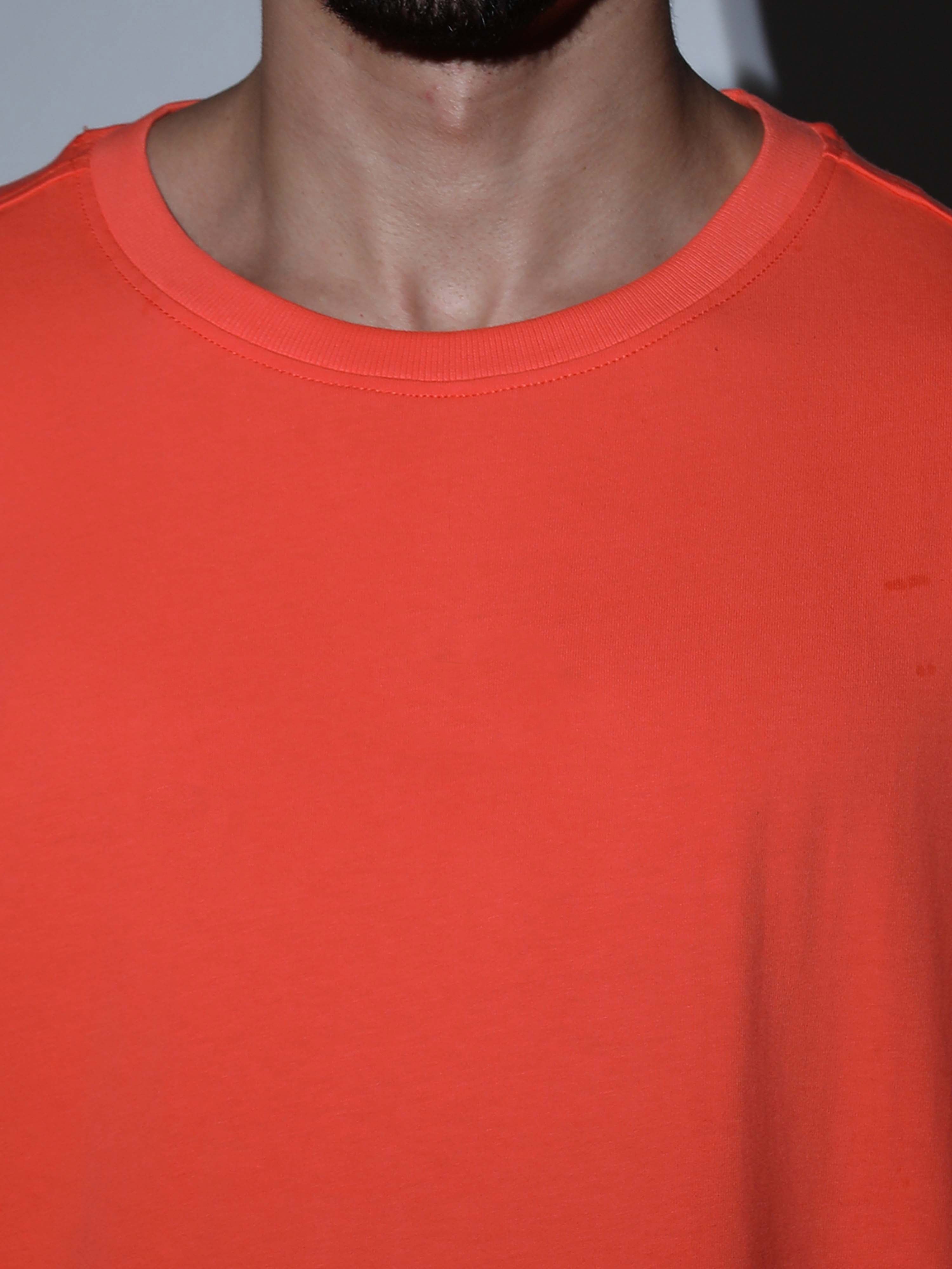 Oversized Tee Heavy Jersey Cotton Orange - Front Hand In Pocket Full Body