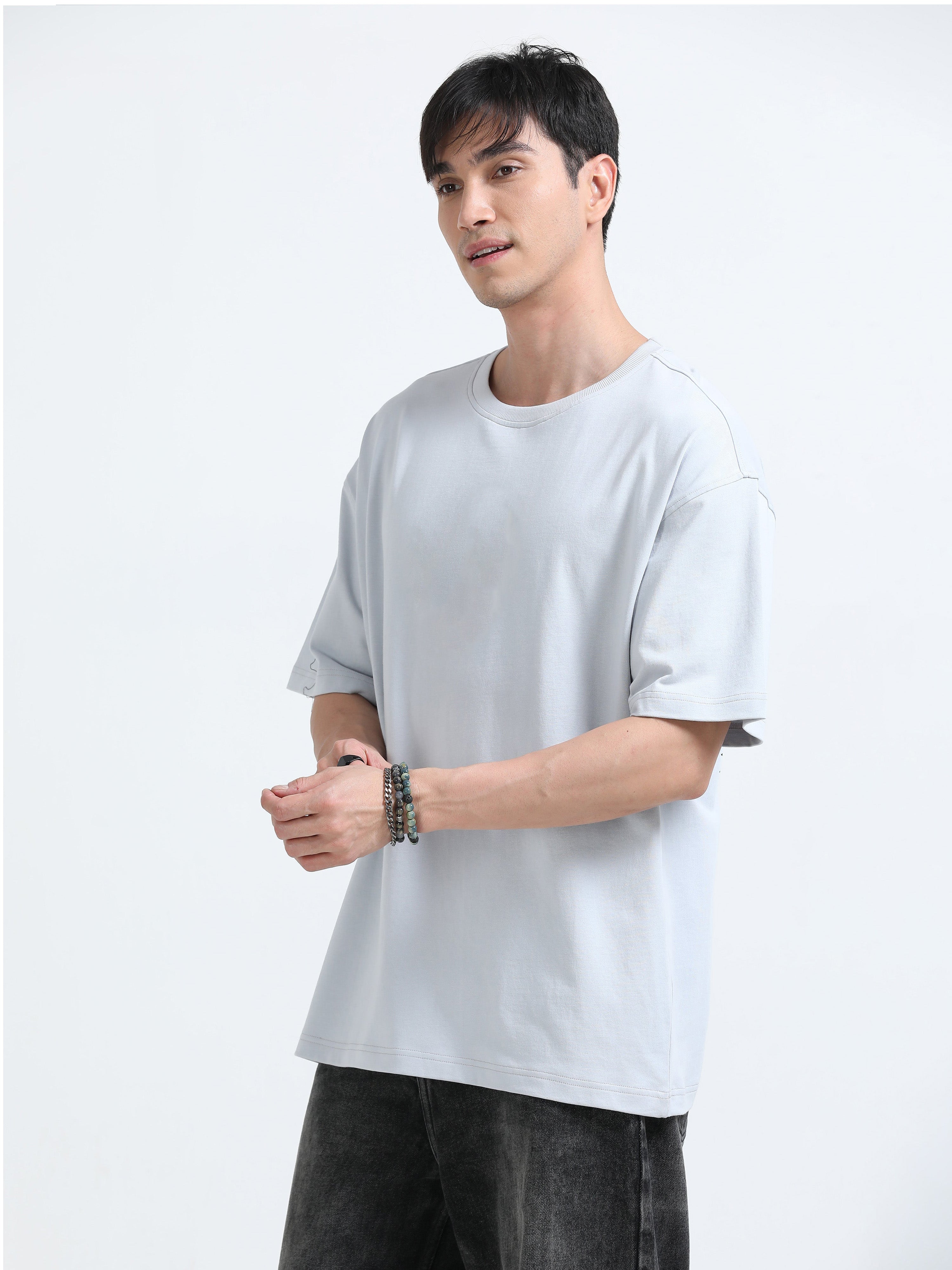 Oversized Tee Heavy Jersey Cotton Light Blue - Front View